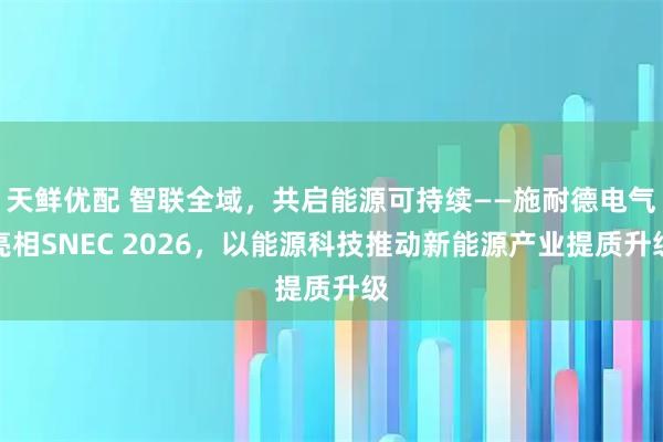 天鲜优配 智联全域，共启能源可持续——施耐德电气亮相SNEC 2026，以能源科技推动新能源产业提质升级